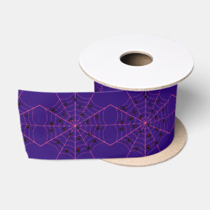 Pink Black Widow Spider Web Art Halloween Pattern Satin Ribbon