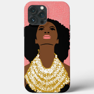 pink Black Woman Looking Up With Tribal Necklace iPhone 13 Pro Max Case