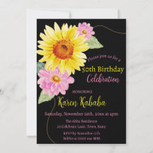 Pink Black Yellow Sunflower Daisy Floral Birthday