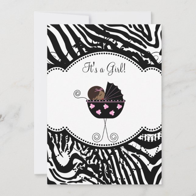 Pink Black Zebra Baby Girl Shower Invitations (Front)