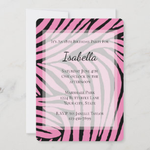 Pink Black Zebra Birthday Invitation