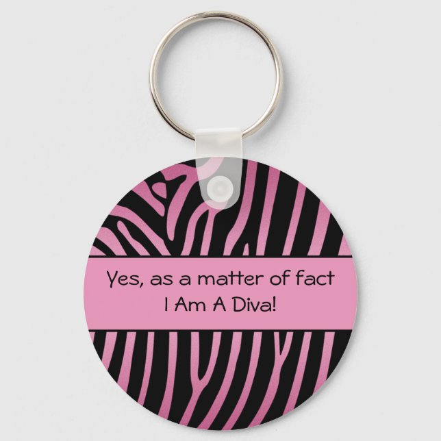 Pink Black Zebra Diva Keychain (Front)