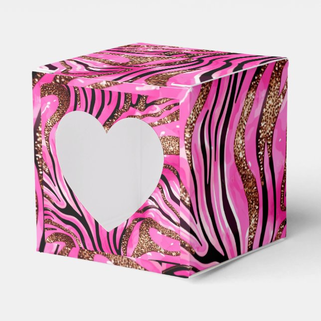 Pink & Black Zebra Print With Gold Accents Favour Box (Front Side)