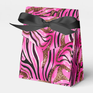 Pink & Black Zebra Print With Gold Accents Favour Box