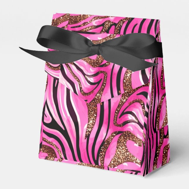 Pink & Black Zebra Print With Gold Accents Favour Box (Front Side)