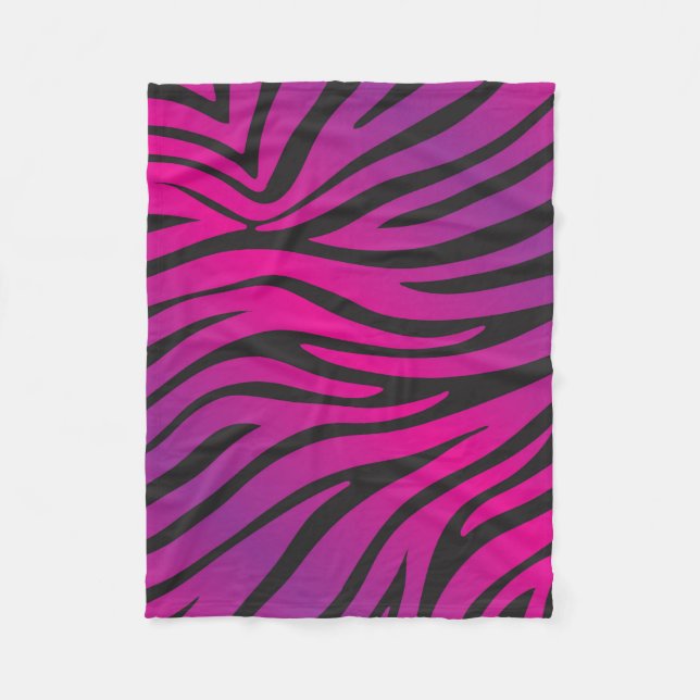 Pink & Black Zebra Stripe Animal Print Fleece Blanket (Front)