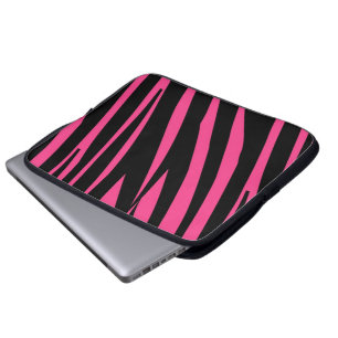 Pink black zebra stripe fun stylish laptop sleeve