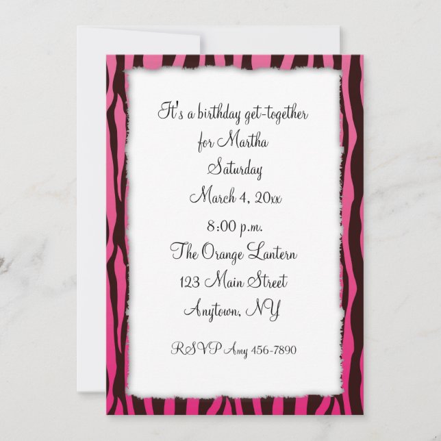Pink Black Zebra Stripes Invitation (Front)