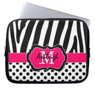Pink Black Zebra Stripes Polka Dots Laptop Case