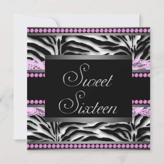 Pink Black Zebra Sweet 16 Party Invitation (Front)