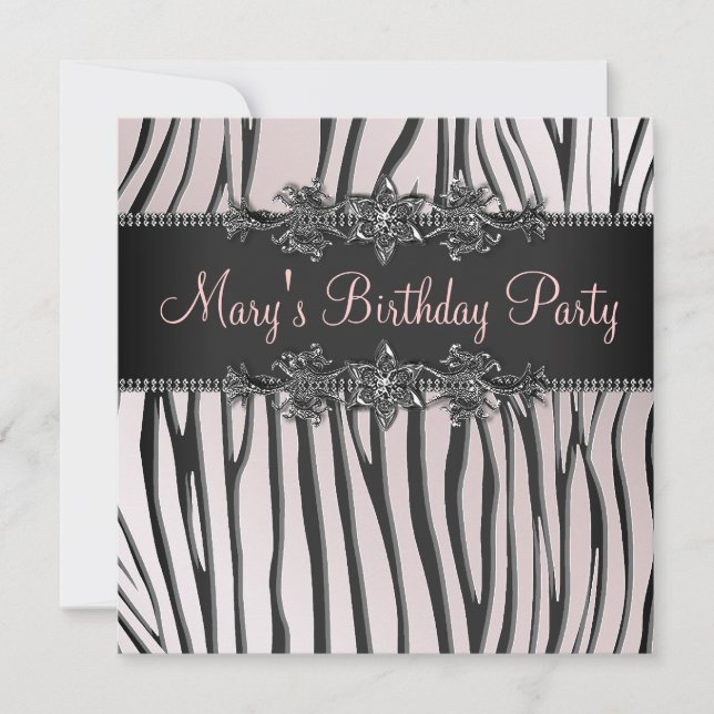 Pink Black Zebra Womans Birthday Party Invitation (Front)
