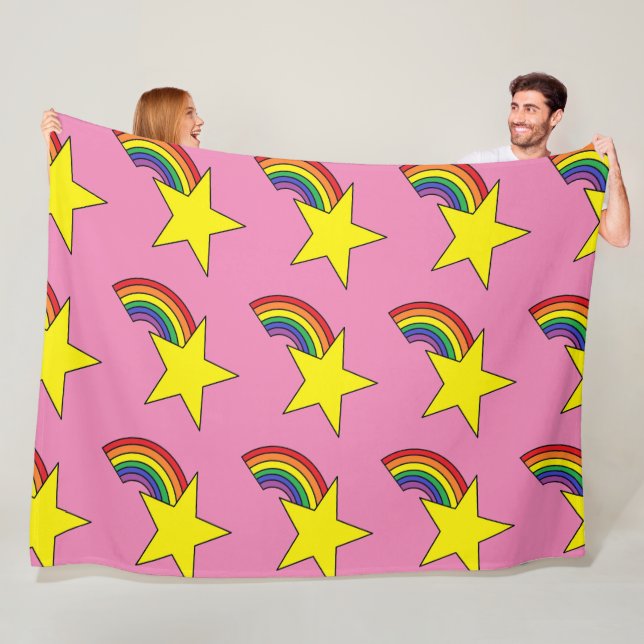 Pink Blanket With Rainbows and Yellow Stars (In Situ)