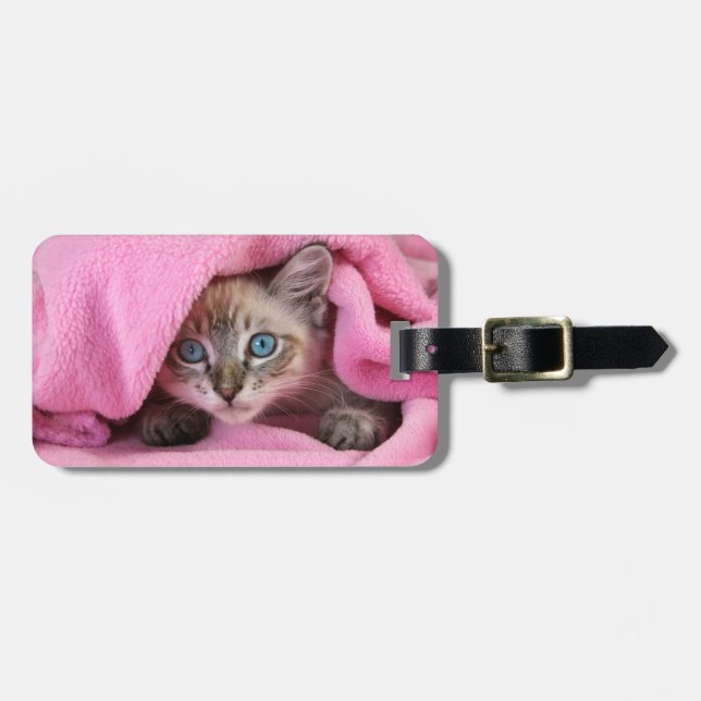 Pink Blankie Baby Siamese Cat Luggage Tag (Front Horizontal)