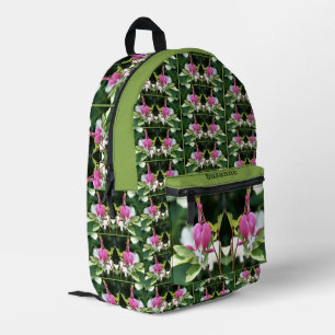 Pink Bleeding Heart Flower Mirror Personalised Printed Backpack