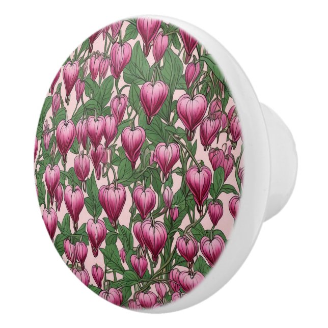Pink bleeding heart flower pattern ceramic knob (Right)