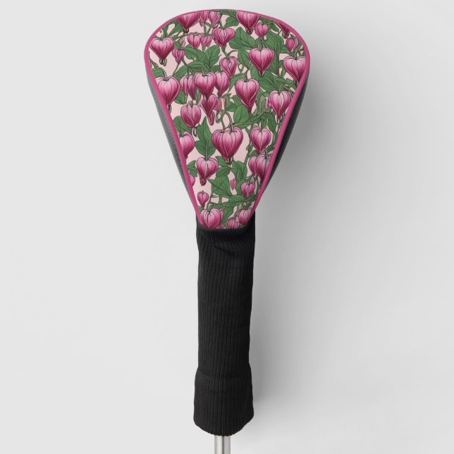 Pink bleeding heart flower pattern golf head cover (Front)