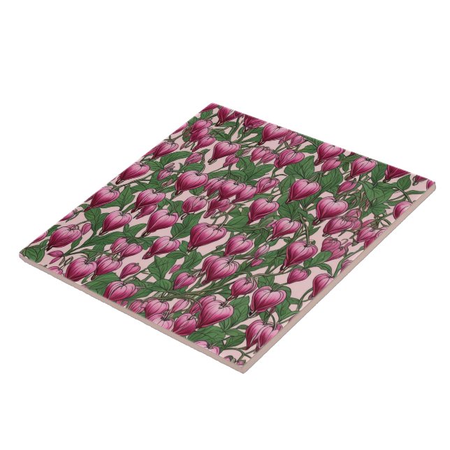 Pink bleeding heart flower pattern tile (Side)