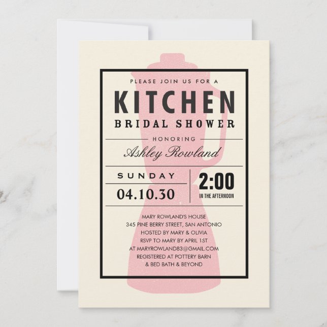 Pink Blender Kitchen Shower Invitations (Front)