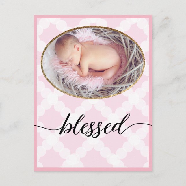 Pink Blessed Script Baby Girl Baptism Photo Postcard (Front)