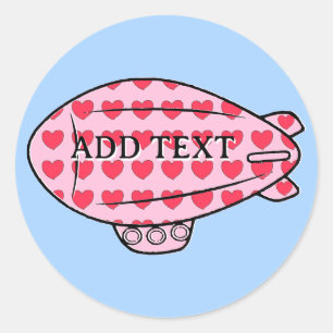 Pink Blimp Balloon Red Heart Pattern Custom Classic Round Sticker