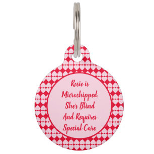Pink Blind Special Needs Personalised Pet Tag