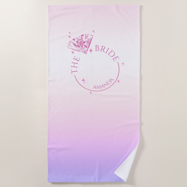 Pink Bling Diamond Bachelorette Party Bride Beach Towel (Front)