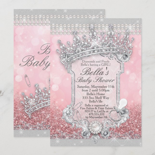 Pink Bling Glitter Baby Shower Invitations (Front/Back)