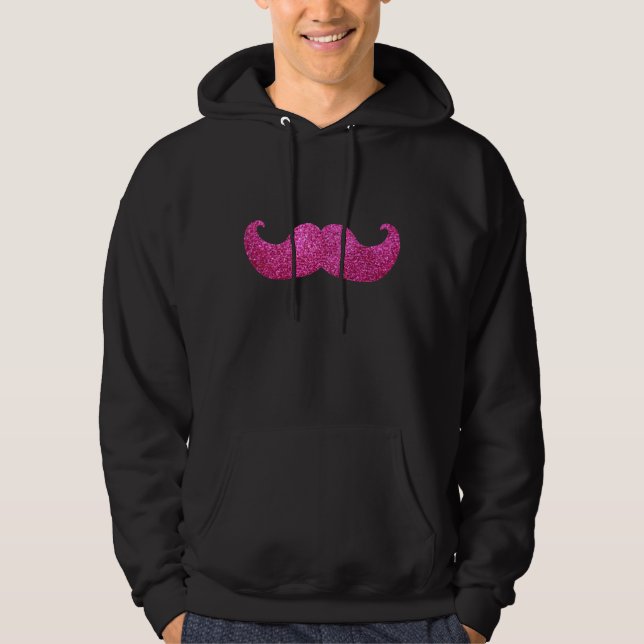 Pink Bling Moustache (Faux Glitter Graphic) Hoodie (Front)