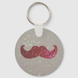 Pink Bling Moustache (Faux Glitter Graphic) Key Ring