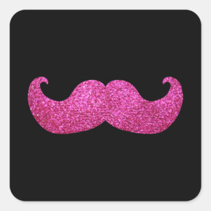 Pink Bling Moustache (Faux Glitter Graphic) Square Sticker