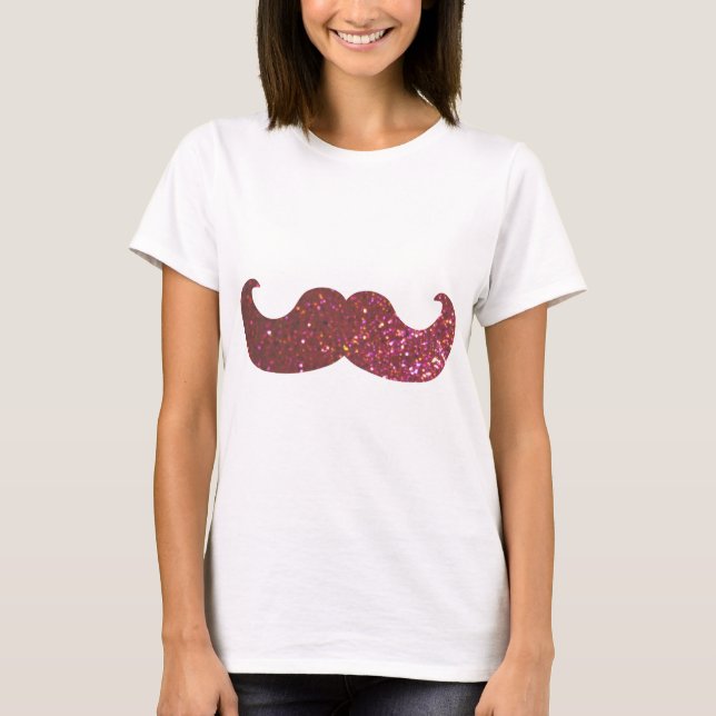 Pink Bling Moustache (Faux Glitter Graphic) T-Shirt (Front)