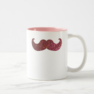 Pink Bling Moustache (Faux Glitter Graphic) Two-Tone Coffee Mug