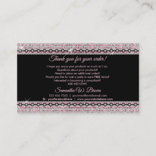 Pink Bling Thank You For Order Jewellery Consultan Business Card