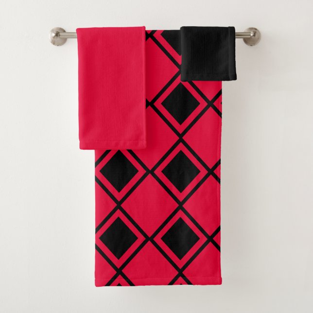 Pink Blob Harlequin  Bath Towel Set (Insitu)