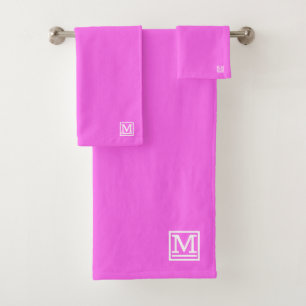 Pink Block Monogrammed  Bath Towel Set