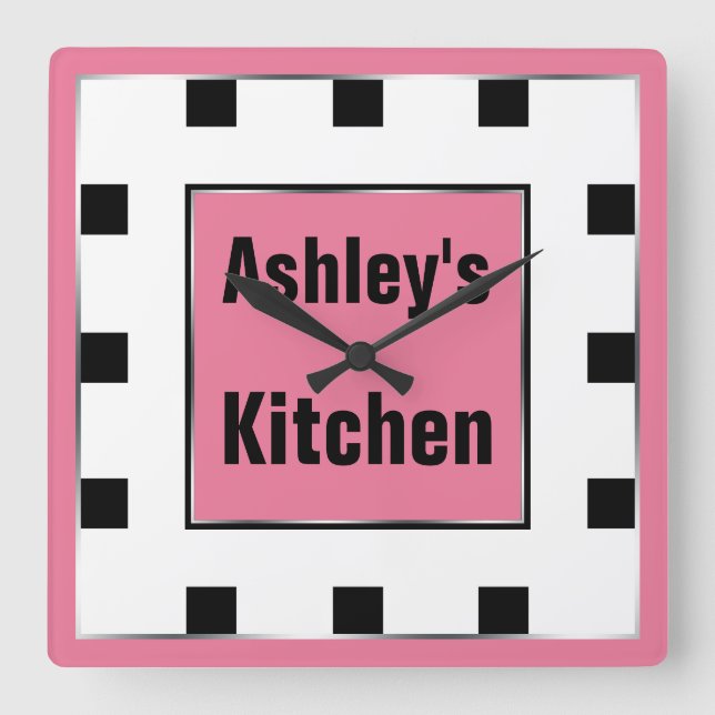 Pink Block Square Personalised Wall Clock (Front)