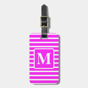 Pink Block Stripe Monogrammed Luggage Tag
