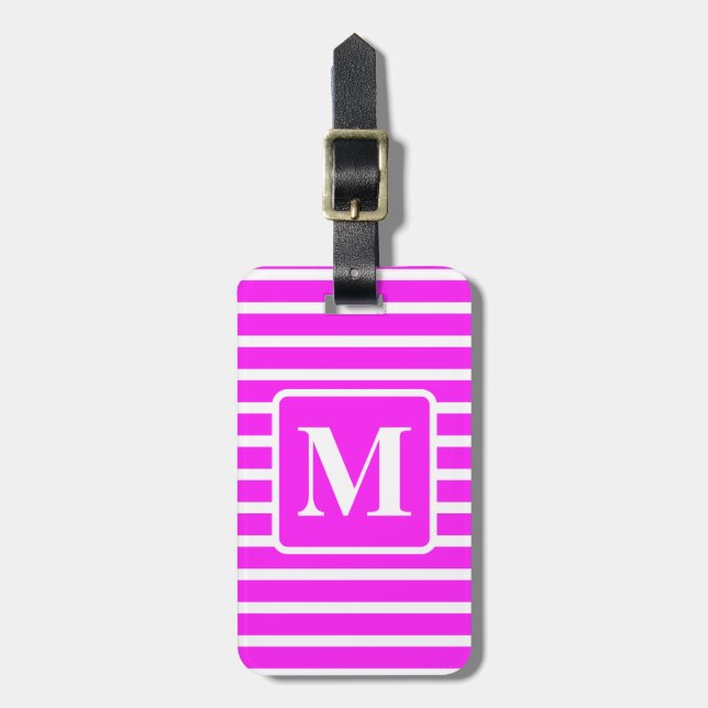 Pink Block Stripe Monogrammed Luggage Tag (Front Vertical)