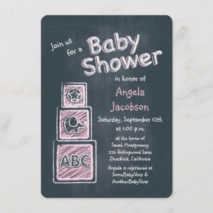Pink Blocks Chalkboard Baby Shower Invitation