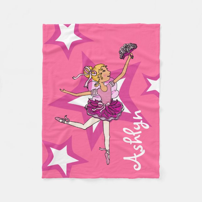 Pink blonde ballerina girl name ballet blanket (Front)