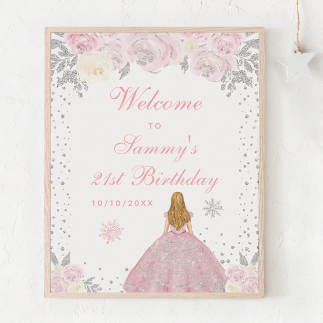 Pink Blonde Hair Girl Birthday Party Welcome Poster (Creator Uploaded)