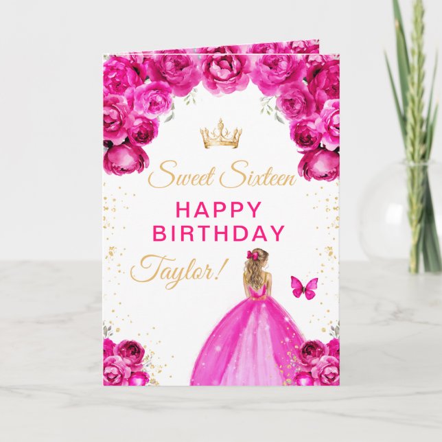 Pink Blonde Hair Girl Sweet Sixteen Birthday Card (Front)