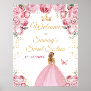 Pink Blonde Hair Princess Sweet Sixteen Welcome Poster