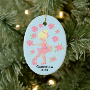 Pink Blonde Haired Ballerina Christmas Ceramic Tree Decoration