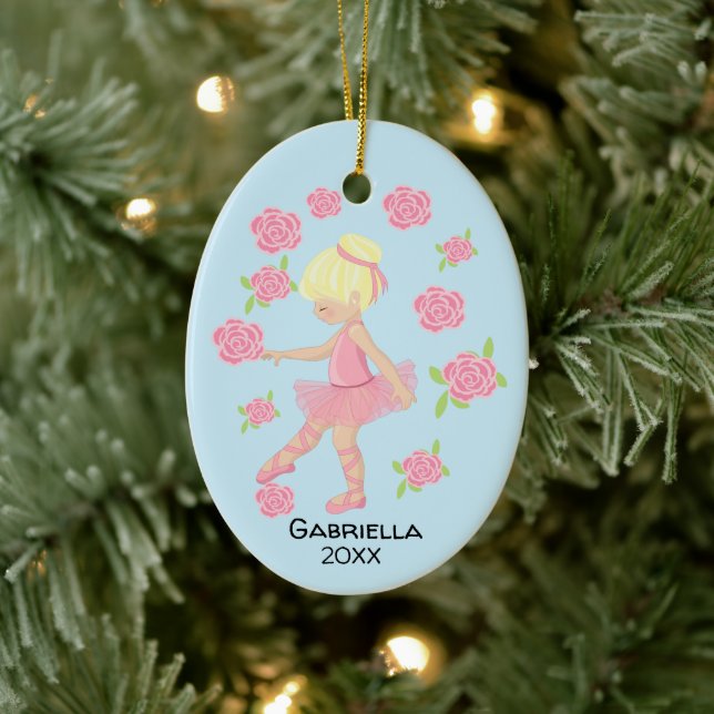 Pink Blonde Haired Ballerina Christmas Ceramic Tree Decoration (Tree)