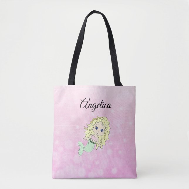 Pink Blonde  Mermaid Personalised Tote Bag (Front)
