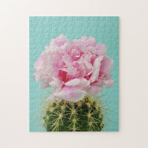 Pink Bloom Atop Spiky Cactus Jigsaw Puzzle