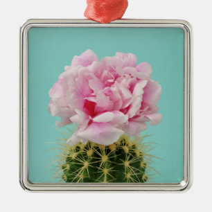 Pink Bloom Atop Spiky Cactus Metal Tree Decoration