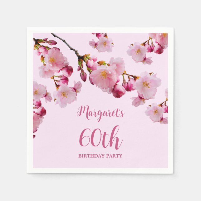 Pink Bloom Cherry Blossom Sakura Flowers Birthday Napkin (Front)