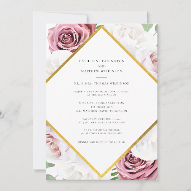 Pink Bloom Modern Floral Wedding Invitation (Front)